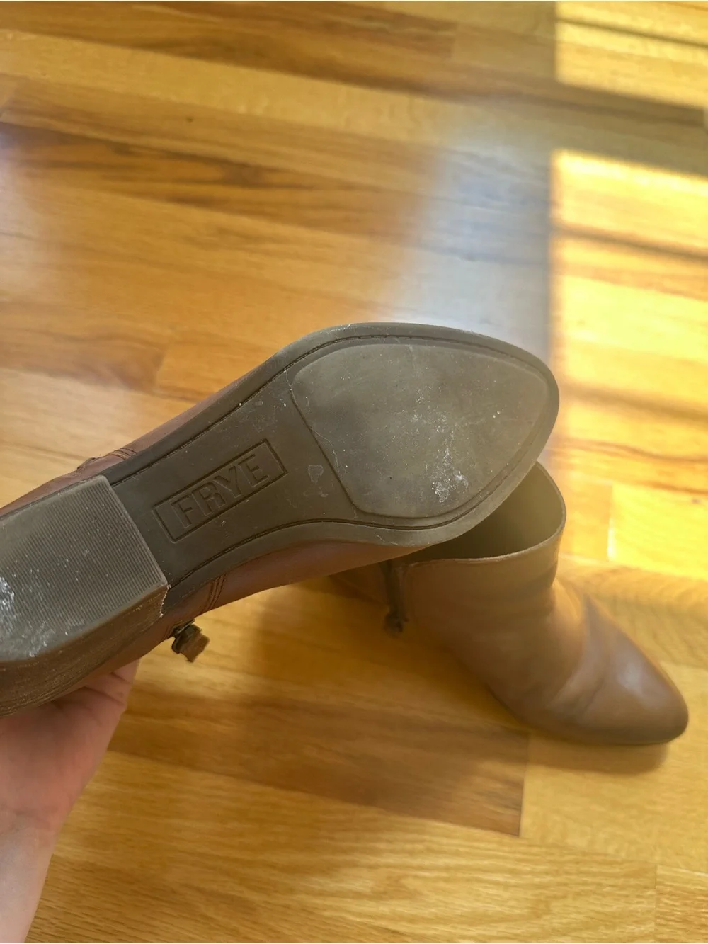 Frye Women's Brown Leather Ankle Booties with Block Heel